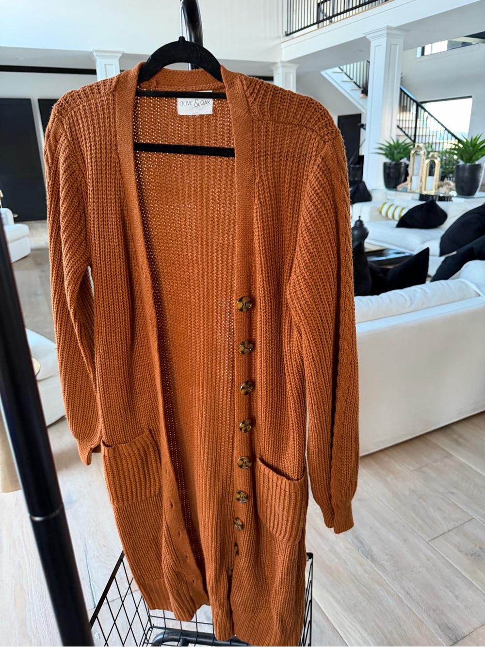 Olive & Oak Rust Knit Long Cardigan with Buttons